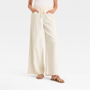 High-Rise Drawstring Wide Leg Relaxed Fit Beach Pants Universal Thread white L